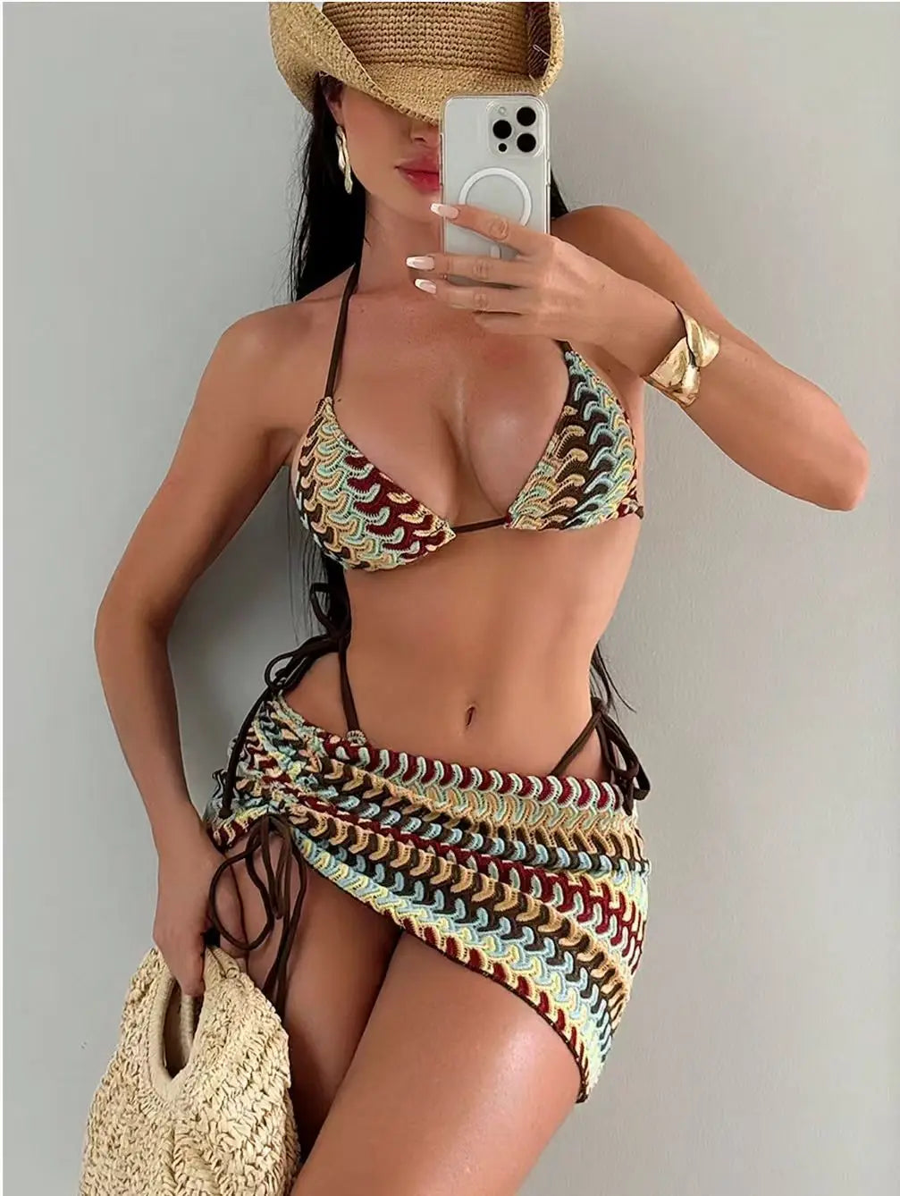 Boho Print Bikini Set with Cover-Up